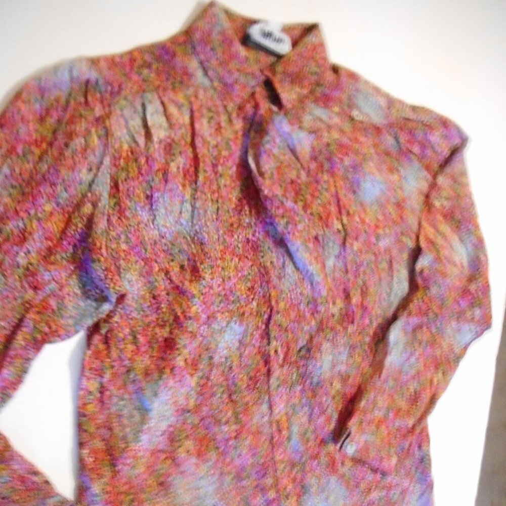 Ladies blouse-button down ruffle covered-long sleeve 100% Silk- Hong Kong size 8